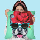 Flower Power Bulldog Green Throw Pillow By Coco De Paris