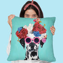 Flower Power Dalmatian Blue Throw Pillow By Coco De Paris