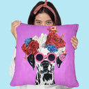 Flower Power Dalmatian Fushia Throw Pillow By Coco De Paris
