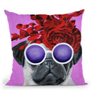 Flower Power Pug Fushia Throw Pillow By Coco De Paris