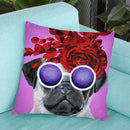 Flower Power Pug Fushia Throw Pillow By Coco De Paris
