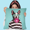 Bulldog With Bubblegum Throw Pillow By Coco De Paris