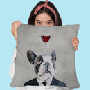 Frenchie With Wineglass Throw Pillow By Coco De Paris