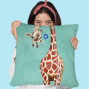 Girafes With Blue Flower Throw Pillow By Coco De Paris