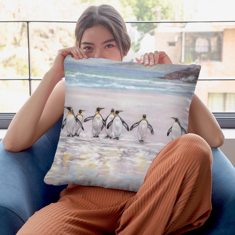 7 Penguins Throw Pillow By David Stribbling