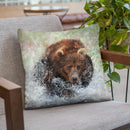 Bear Running Through Water Throw Pillow By David Stribbling