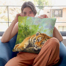 Tiger Cub Rock Throw Pillow By David Stribbling