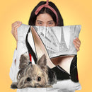 Yorkie In Paris Throw Pillow by Jodi Pedri