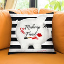 Make Up Piggy Throw Pillow by Jodi Pedri