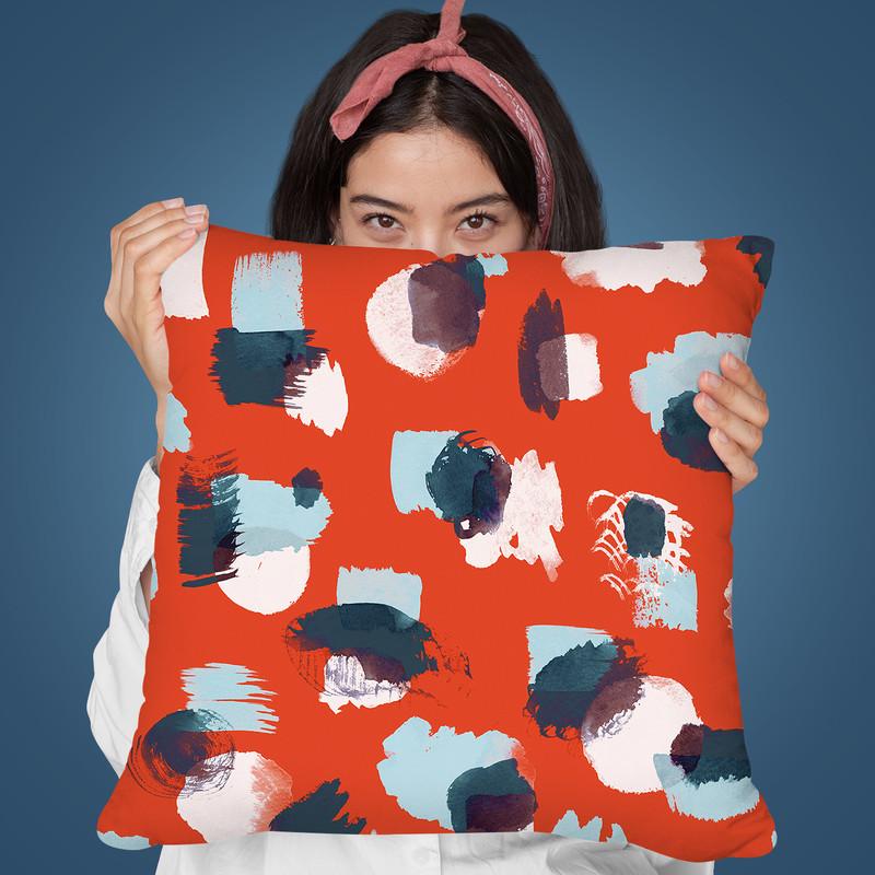 Abstract Stains Red Coral Throw Pillow By Ninola Design