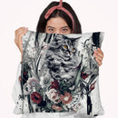 Cat In Flowers Throw Pillow By Riza Peker