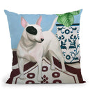 English Bull Terrrier With Plant Throw Pillow By Sally B