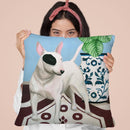English Bull Terrrier With Plant Throw Pillow By Sally B