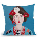 Japanese Woman And Bird Throw Pillow By Sally B