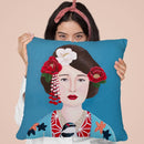 Japanese Woman And Bird Throw Pillow By Sally B