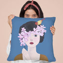 Woman With Bird And Flowers Throw Pillow By Sally B