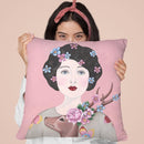 Woman With Deer Throw Pillow By Sally B