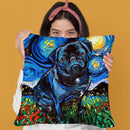 Pug Black Winnie Throw Pillow by Aja Trier