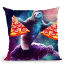 Funny Space Sloth With Pizza Riding On Turtle Throw Pillow By Skyler Hill
