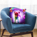 Rainbow Space Pug With Pizza And Doughnut Throw Pillow By Skyler Hill