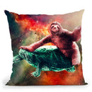 Funny Space Sloth Riding On Turtle Throw Pillow By Skyler Hill
