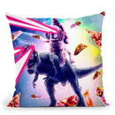 Laser Eyes Space Cat Riding Dog And Dinosaur Throw Pillow By Skyler Hill