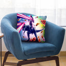 Laser Eyes Space Cat Riding Dog And Dinosaur Throw Pillow By Skyler Hill