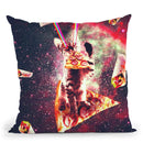 Space Cat Eating Pizza - Rainbow Laser Eyes, Burrito Throw Pillow By Skyler Hill