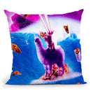 Laser Eyes Space Cat Riding On Surfing Llama Unicorn Throw Pillow By Skyler Hill