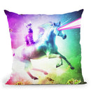 Space Cat Riding Unicorn - Laser, Tacos And Rainbow Throw Pillow By Skyler Hill