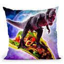Tyrannosaurus Rex Dinosaur Riding Taco In Space Throw Pillow By Skyler Hill