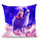 Outer Space Galaxy Kitty Cat Riding On Llama Throw Pillow By Skyler Hill