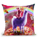 Laser Eyes Outer Space Cat Riding On Llama Unicorn Throw Pillow By Skyler Hill