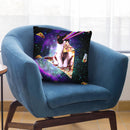 Outer Space Pizza Cat - Rainbow Laser, Taco, Burrito Throw Pillow By Skyler Hill