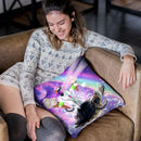 Lazer Rave Space Cat Riding Turtle Eating Ice Cream Throw Pillow By Skyler Hill