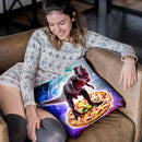 Tyrannosaurus Rex Dinosaur Riding Pizza In Space Throw Pillow By Skyler Hill