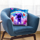 Rainbow Unicorn Pug In The Clouds In Space Throw Pillow By Skyler Hill