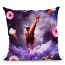 Outer Space Pug Riding Giraffe Unicorn - Donut Throw Pillow By Skyler Hill