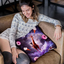Outer Space Pug Riding Giraffe Unicorn - Donut Throw Pillow By Skyler Hill