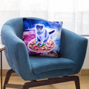 Galaxy Kitty Cat Riding Pizza In Space Throw Pillow By Skyler Hill