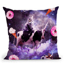 Outer Space Cat Riding Cow Unicorn - Donut Throw Pillow By Skyler Hill