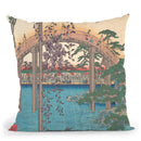 In The Kameido Tenjinrine Compound Throw Pillow By Utagawa Hiroshige