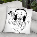 Headphones And Music Notes Throw Pillow By Cornel Vlad - by all about vibe