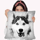 Husky Happy I Throw Pillow By Cornel Vlad - by all about vibe