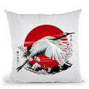 Japanese Red Crane Tsuru Displate V3 Throw Pillow By Cornel Vlad - by all about vibe