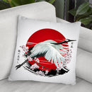 Japanese Red Crane Tsuru Displate V3 Throw Pillow By Cornel Vlad - by all about vibe