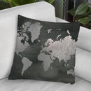 Silver Foil World Map On Black Throw Pillow By World Art Group