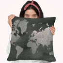 Silver Foil World Map On Black Throw Pillow By World Art Group