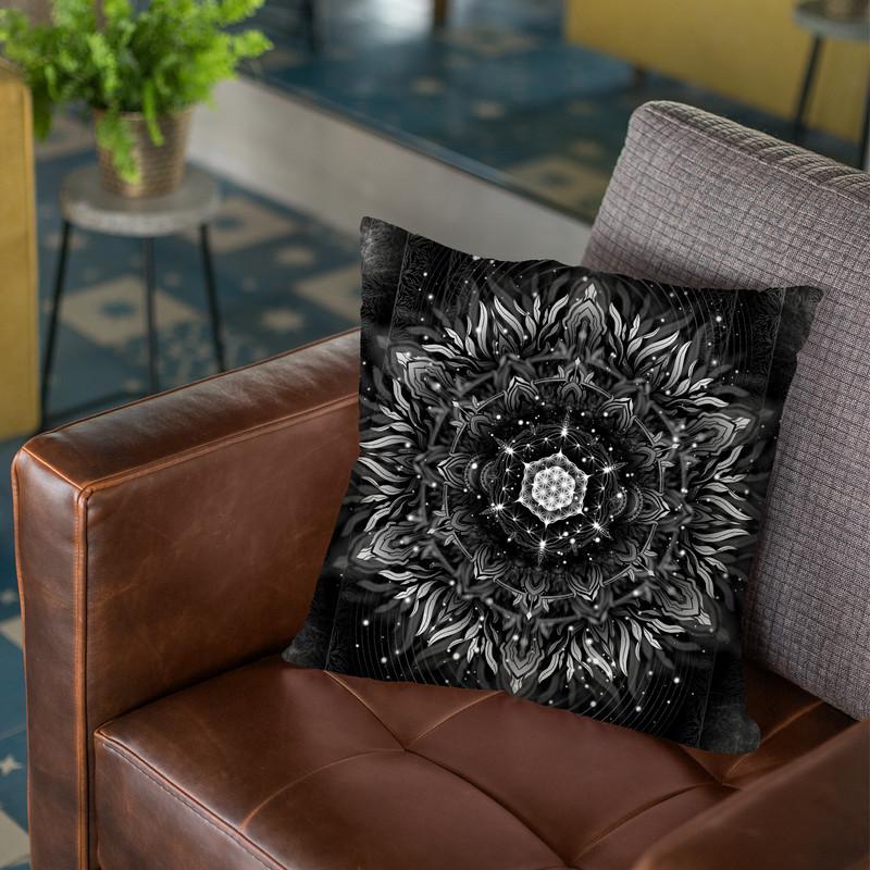 Aligned Flower - Acidmath Black Throw Pillow By Yantart Designs