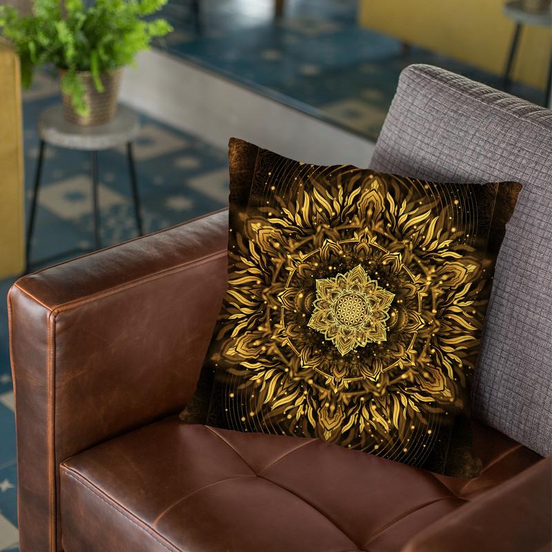 Aligned Flower - Gold Throw Pillow By Yantart Designs